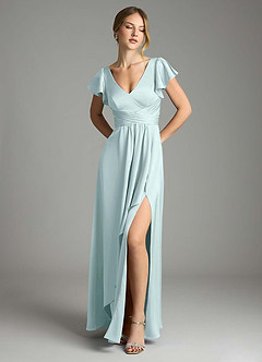 Azazie Omari Bridesmaid Dresses Sea Glass A-Line Stretch Satin Dress image1