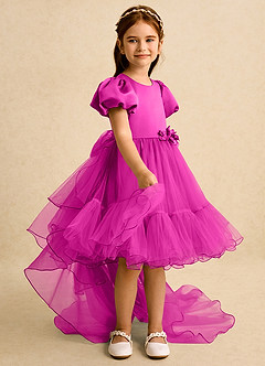Azazie Cocoa Abiti da Ragazza di Fiori Abito Principessa in Tulle Plissettato Fucsia image8