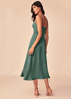Azazie Dottie Bridesmaid Dresses Eucalyptus A-Line Stretch Satin Dress image5