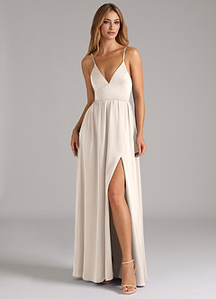Azazie Aaida Robes de demoiselle d'honneur Robe Trapèze en Satin extensible Corset Albâtre Blanc image4