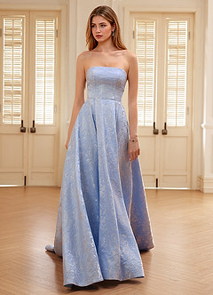 Isadorally Bleu Ciel Robe de bal corsetée en dentelle transparente et strass image4