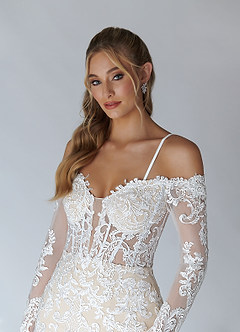 Azazie Solaris Wedding Dresses Diamond White Champagne A-Line V-Neck Sequins Tulle Dress image9