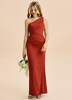 Azazie Akilah Junior Robe Fourreau en Satin extensible Plissée Rouille image3