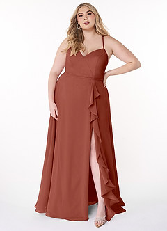 Azazie Naeem Bridesmaid Dresses Auburn A-Line V-Neck Ruffle Chiffon Dress image7