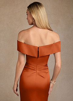 Azazie Laredo Vestidos para mãe da noiva Vestido Laranja Queimada de Cetim elástico de sereia com Fora do ombro image7