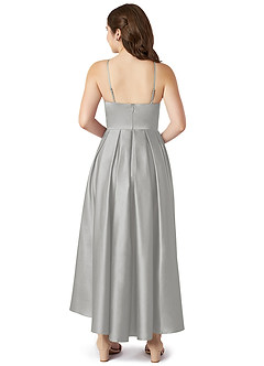 Azazie Jemima Junior Silver A-Line with Pockets Stretch Satin Dress image2