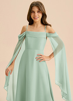 Azazie Moana Junior Linia A Pofałdowany Szyfon Długość podłogi Młodsza druhna Sukienka image7