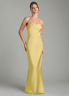 Azazie Mae Bridesmaid Dresses Canary Mermaid Pleated Stretch Satin Dress image1