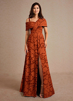 Azazie Milton Mother of the Bride Dresses Paprika A-Line Pleated Floral Burnout Dress image6
