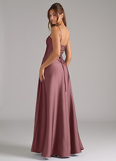 Azazie Valentine Bridesmaid Dresses Vintage Mauve A-Line Corset Stretch Satin Dress image2