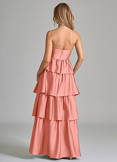 Azazie Faye Bridesmaid Dresses Coral A-Line Ruched Stretch Satin Dress image7