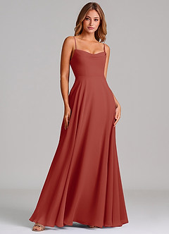 Azazie Elle Robes de demoiselle d'honneur Robe Trapèze en Mousseline de soie Plissée Terracotta image3