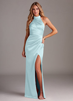 Azazie Jemma Bridesmaid Dresses Cloud Blue Sheath Pleated Stretch Satin Dress image1