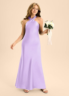 Azazie Doretta Junior Lilac A-Line Pleated Stretch Satin Dress image5