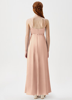 Azazie Kaylee Junior English Rose A-Line with Belt Metallic Satin Dress image2