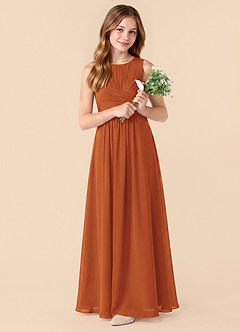 Azazie Skyla Junior Cinnamon A-Line Pleated Chiffon Dress image1