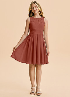 Azazie Bibiane Junior Auburn A-Line Pleated Chiffon Dress image3