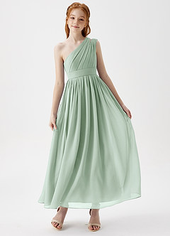 Azazie Anissa Junior Agave A-Line Pleated Chiffon Dress image1