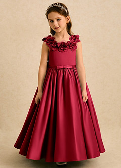 Azazie Eden Robe Demoiselle D'honneur Fillette Robe Princesse en Mat Satiné Plissé Écarlate image4