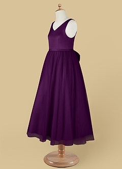 Azazie Marybell Flower Girl Dresses Grape A-Line Bow Tulle Dress image11