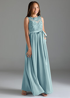 Azazie Elly Junior Sea Glass A-Line Lace Chiffon Dress image4