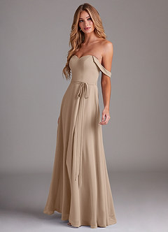 Azazie Aaron Bridesmaid Dresses Taupe A-Line Off the Shoulder Chiffon Convertible Dress image5