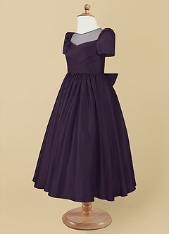 Azazie Anirra Flower Girl Dresses Plum Ball-Gown Pleated Matte Satin Dress image9