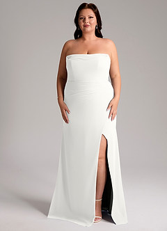 Azazie Leonis Vestidos de damas de honor Vestido de Blanco de Gasa de Corte Recto Convertible con Sin tirantes image11