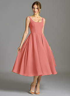 Azazie Amalie Brautjungfernkleider A-Linie Plissee Chiffon Kleid Lachsrosa image3