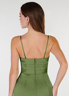 Azazie Yola Robes de demoiselle d'honneur Robe Fourreau Convertible en Satin extensible Plissee mit V-Ausschnitt Genévrier image8