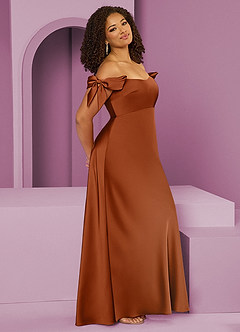 Barbie ♥ Azazie Jurken voor bruidsmeisjes Converteerbaar Jurk van Stretch Satijn met Kolom Off the Shoulder Koper image4