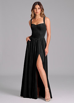 Azazie Francis Bridesmaid Dresses Black A-Line Corset Velvet Dress image3