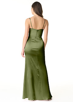 Azazie Sukia Bridesmaid Dresses Olive Mermaid Pleated Metallic Satin Dress image2