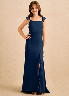 Azazie Novalie Girls Formal Robe Demoiselle D'honneur Fillette Robe Sirène en Satin extensible Arc Bleu Marine Foncé image4