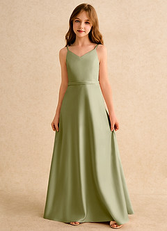 Azazie Fishie Girls Formal Flower Girl Dresses Moss Green A-Line Matte Satin Dress image4
