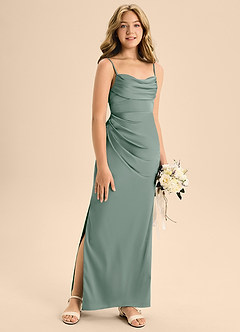 Azazie Mai Junior Silver Sage Sheath Sweetheart Neckline Stretch Satin Dress image5
