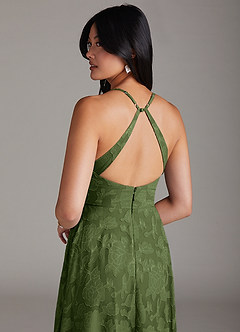 Azazie Davis Abiti da Damigella Abito A-Line in Burnout Floreale Plissettato Oliva image6