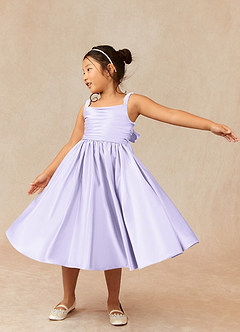 Azazie Cutie Pie Flower Girl Dresses A-Line Pleated Matte Satin Dress image3