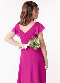Azazie Omari Junior A-Linie Gestreift Chiffon Kleid Fuchsia image3