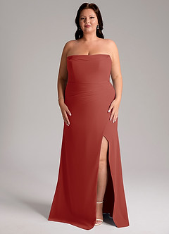 Azazie Leonis Bridesmaid Dresses Terracotta Sheath Strapless Chiffon Convertible Dress image11