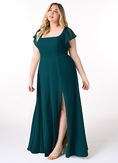 Azazie Bondi Bridesmaid Dresses Pine A-Line Ruffled Chiffon Dress image9