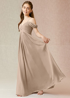 Azazie Kaitlynn Junior Taupe A-Line Off the Shoulder Chiffon Dress image3