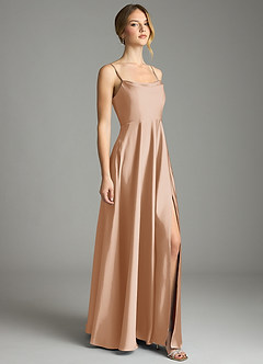 Azazie Elle Bridesmaid Dresses English Rose A-Line Pleated Stretch Satin Dress image4