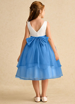 Azazie Rene Flower Girl Dresses Ivory Blue Jay A-Line Bow Tulle Dress image2