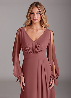 Azazie Matilda Bridesmaid Dresses Amethyst A-Line Long Sleeve Chiffon Dress image6
