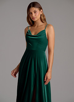 Azazie Sarella Bridesmaid Dresses Emerald A-Line Pleated Velvet Dress image6