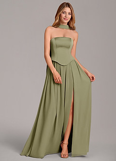 Azazie Cadence Bridesmaid Dresses Pistachio A-Line Corset Stretch Satin Convertible Dress image3