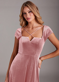 Azazie Gabi Vente Finale Robe Trapèze en velours Fente Latérale Rose Poussiéreuse image7