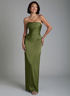 Azazie Harlow Bridesmaid Dresses Olive Sheath Corset Stretch Satin Dress image5