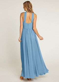 Azazie Jacey Abiti da Damigella Abito A-Line in Chiffon Plissettato Blu Acciaio image3